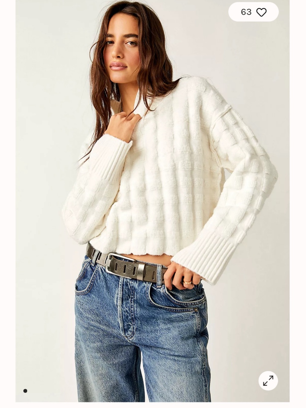 Free People NWT We The Free Care FP Soul Searcher Moc Sweater textured Ivory XS